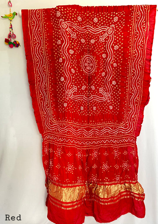 Chandrokhani Red Gaji silk Bandhani Dupatta