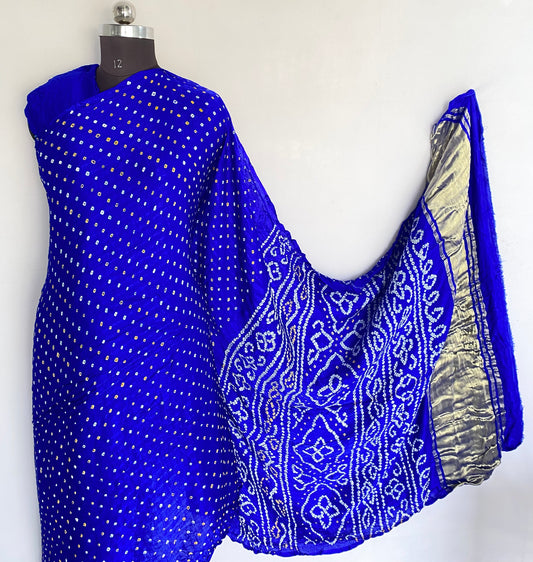 Bandhani Gaji Silk Saree Royal Blue