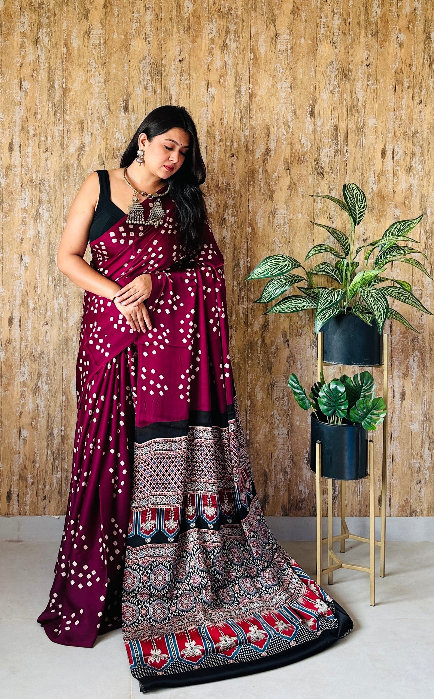 Ajarakh Bandhani Modal Silk Saree