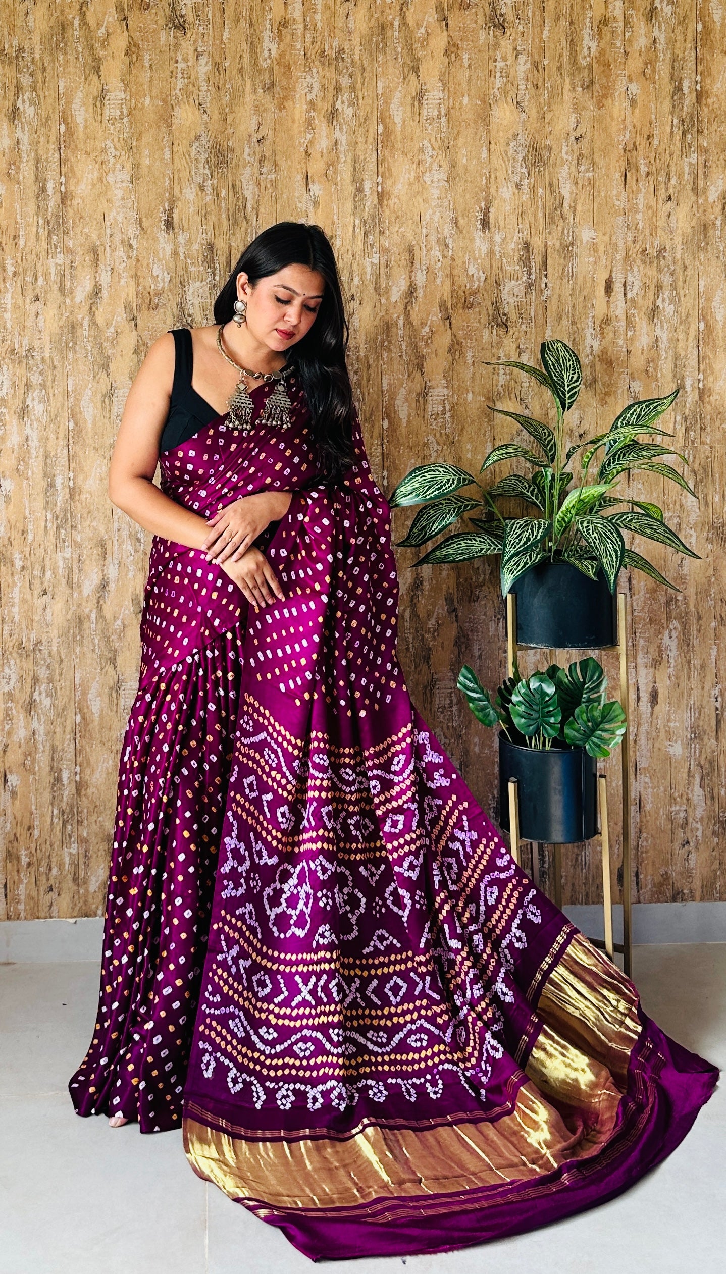 Bandhani Single Dana Pure Gaji Silk Saree