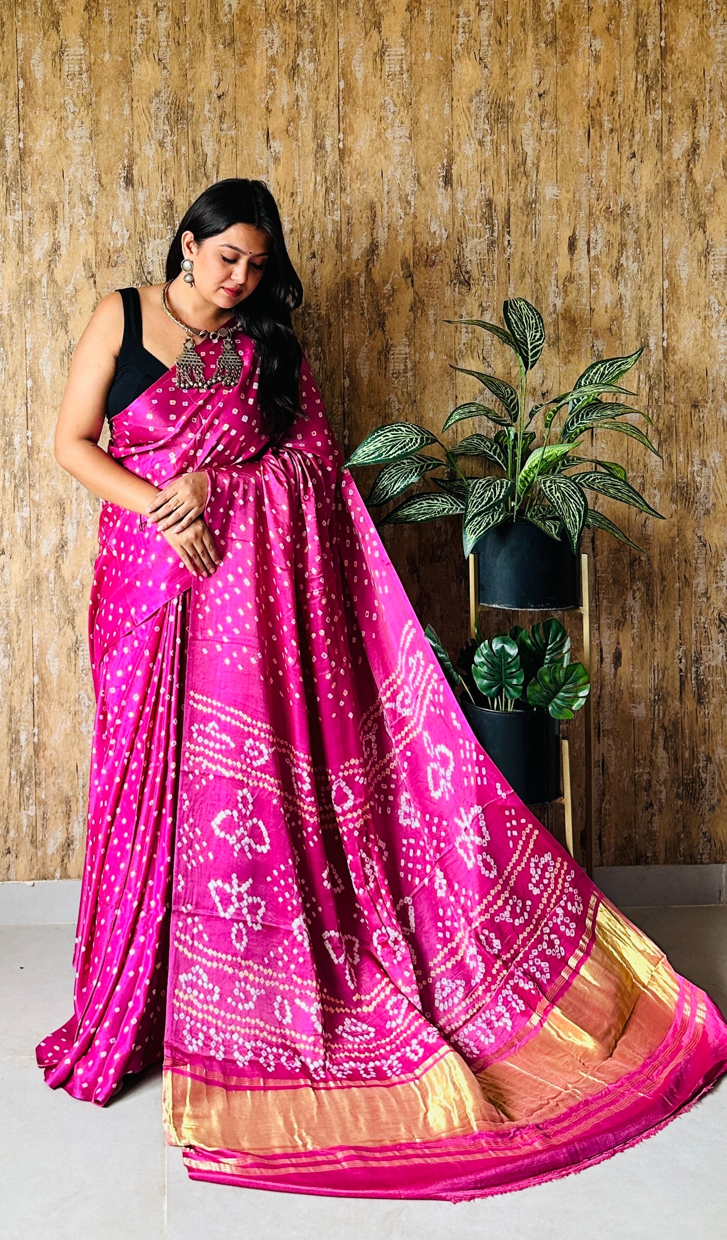 Bandhani Single Dana Pure Gaji Silk Saree