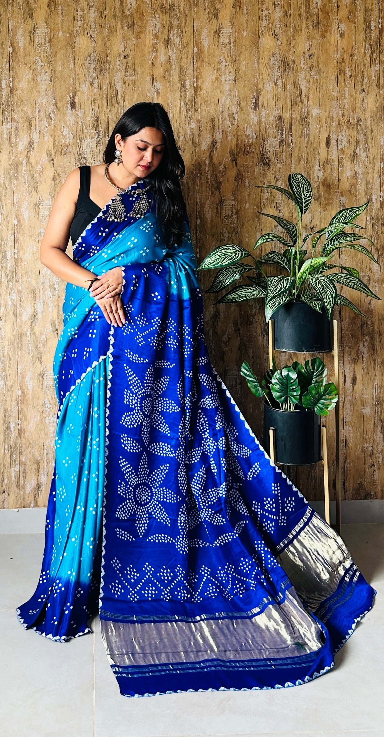 Shading Rai Bandhej Designer Pure Gaji Silk