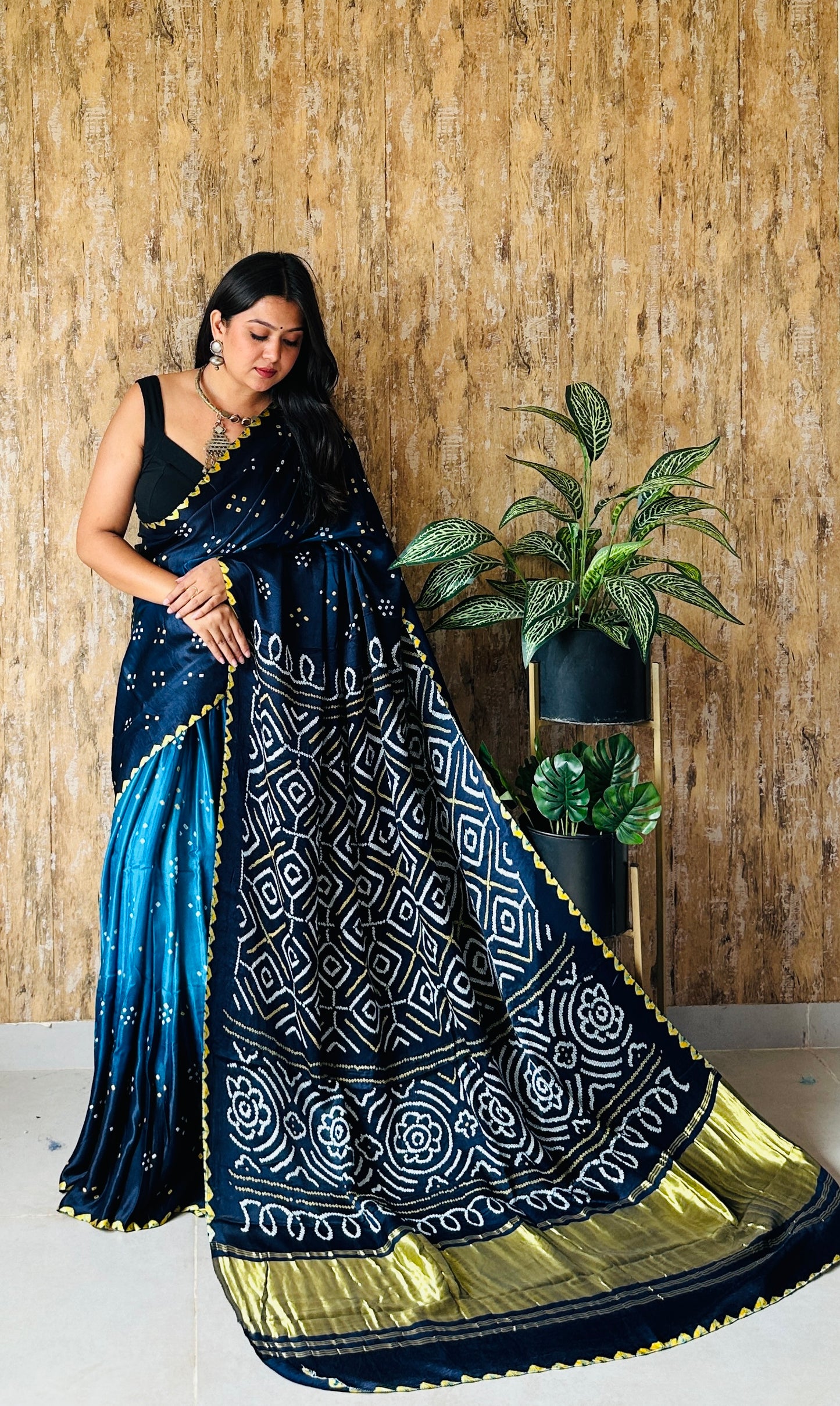 Shading Rai Bandhej Designer Pure Gaji Silk