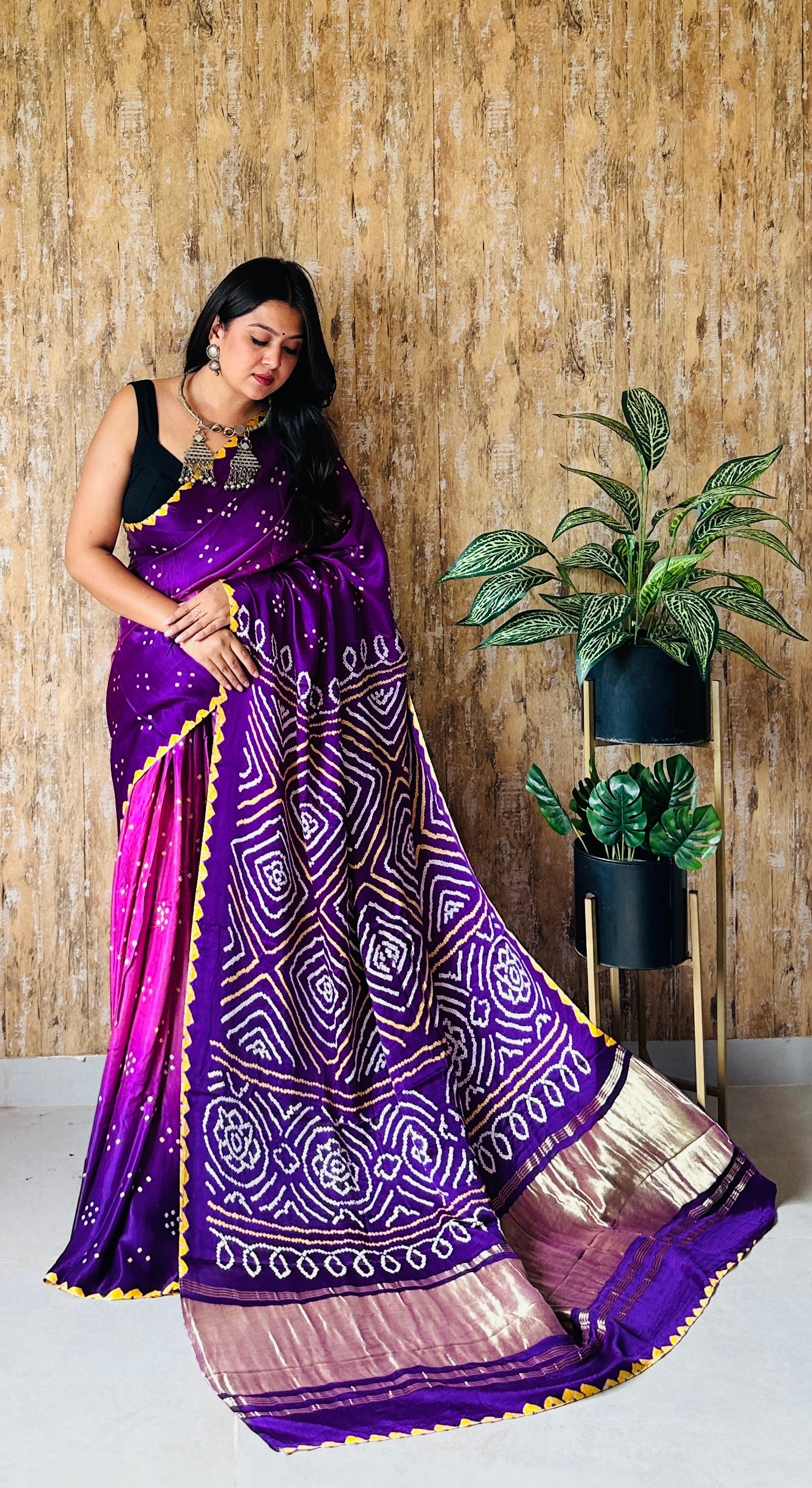 Shading Rai Bandhej Designer Pure Gaji Silk