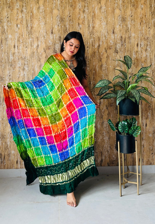 Pure Gaji Silk Multicolor Garchola Dupatta