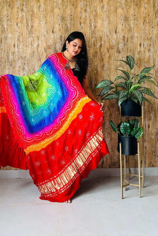 Multicolor Bandhej Dupatta In Pure Gaji Silk