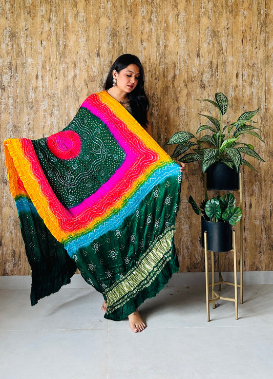 Multicolor Bandhej Dupatta In Pure Gaji Silk