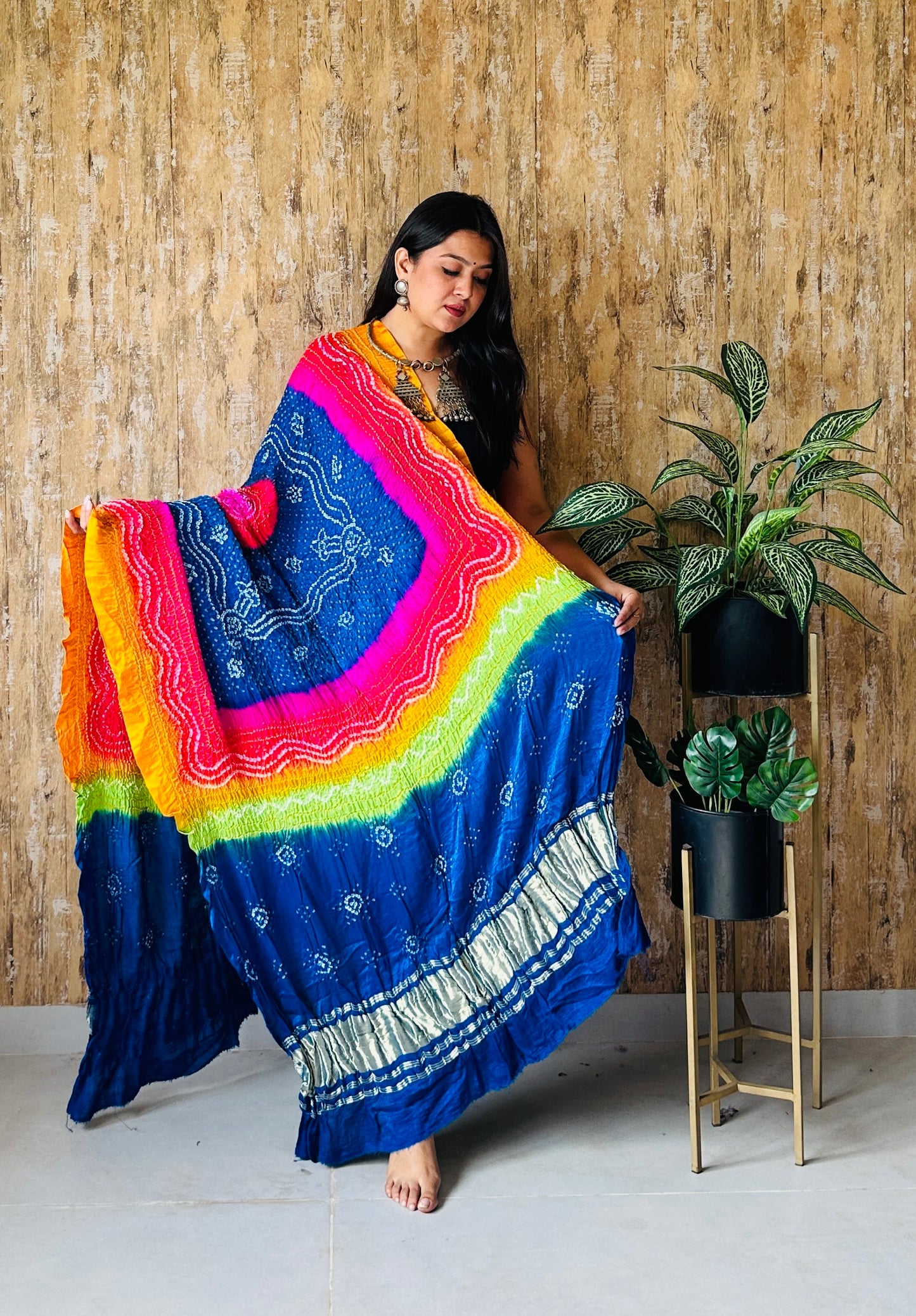 Multicolor Bandhej Dupatta In Pure Gaji Silk