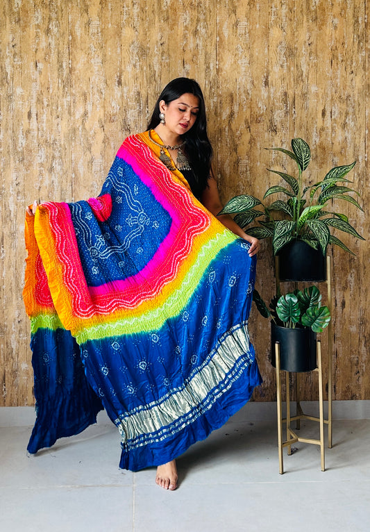 Multicolor Bandhej Dupatta In Pure Gaji Silk