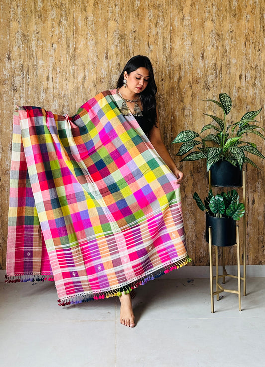 Handweave With Multicolor Bhujodi Kala Cotton Dupatta