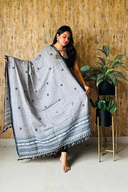 Handweave With Mirror Work Bhujodi Kala Cotton Dupatta