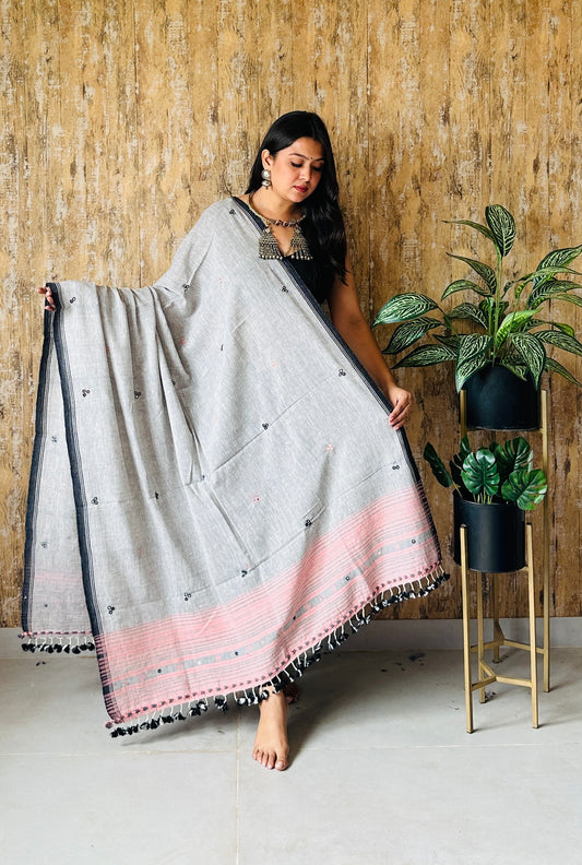 Handweave With Mirror Work Bhujodi Kala Cotton Dupatta